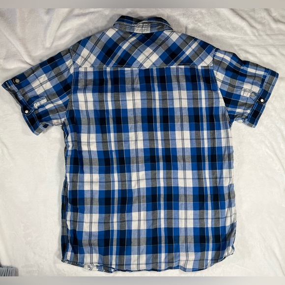 Eighty Eight men's short sleeve plaid shirt Pearl snap blue Size XXL - Picture 2 of 5